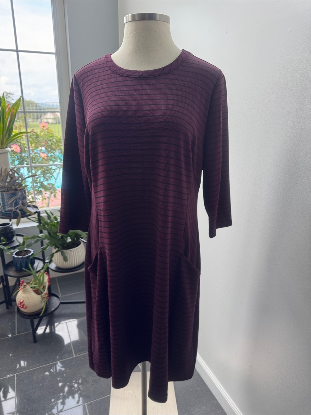 Lane Bryant Plum Striped Midi Shift Dress
